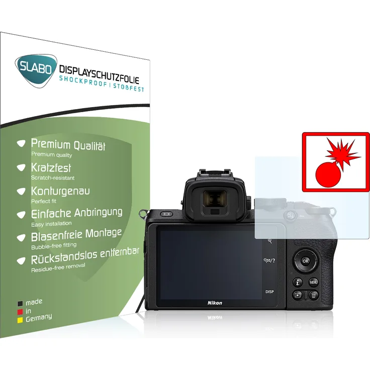 2x Slabo Panzerschutzfolie für Nikon Z 50 KLAR ''Shockproof'' Displayfolie Schutzfolie Folie