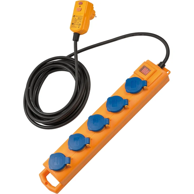 Brennenstuhl Super-Solid SL 544 D FI Steckdosenverteiler-Outdoor Steckdosenleiste (für den Baustelleneinsatz und den ständigen Einsatz im Freien, 5-fach, 5m Kabel, FI-Stecker, IP54) gelb – Bild 1