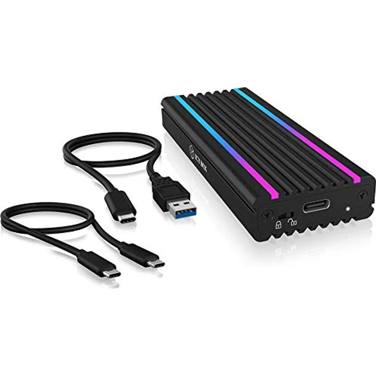 ICY BOX M.2 NVMe Gehäuse mit USB 3.1 Gen2, RGB LED Beleuchtung, Kühlsystem, USB-C, USB-A, PCIe M-Key SSD, Aluminium, Schwarz, IB-1824ML-C31 – Bild 1