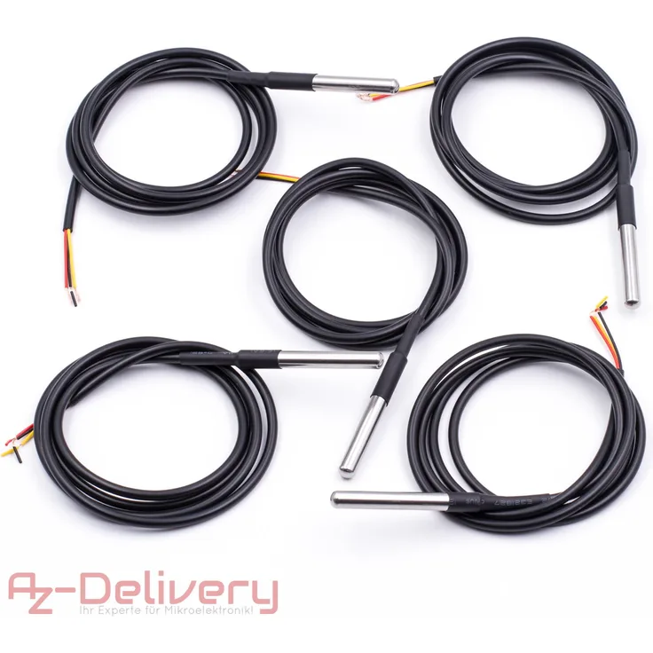 AZDelivery 1M Kabel DS18B20 digitaler Edelstahl Temperatursensor Temperaturfühler, wasserdicht für Arduino und Raspberry Pi mit GRATIS eBook! (5x DS18B20 1M)