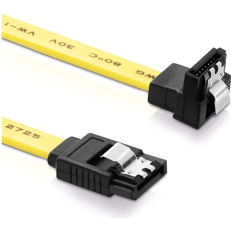 30 cm SATA-Kabel 6 GB/s mit Metall-Clip und einem Winkel-Stecker gelb