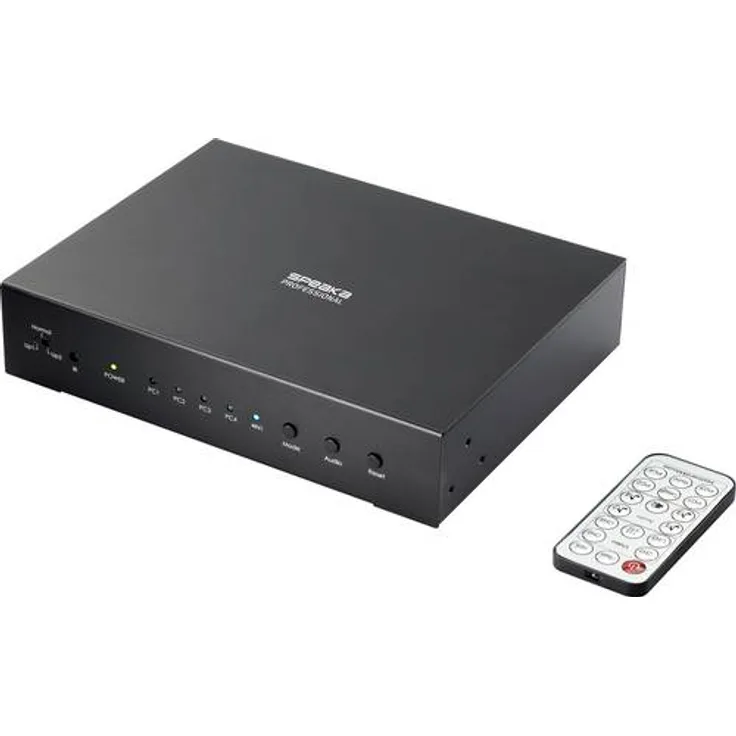 SpeaKa Professional SP-KVM-340 4 Port KVM-Umschalter einzeln schaltbar, Multi-View-Modus, mit Fernbedienung, Rackmontage möglich