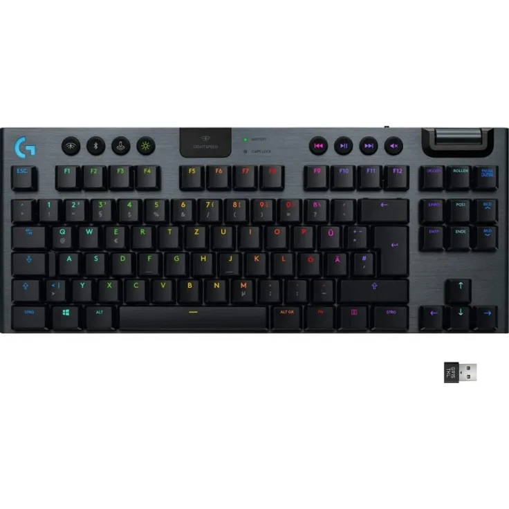 Logitech G915 TKL kabellose mechanische LIGHTSPEED RGB Gaming-Tastatur ohne Ziffernblock, mehrere Switches mit flachem Profil zur Auswahl, LIGHTSYNC RGB, Tactile - Schwarz (DE QWERTZ)
