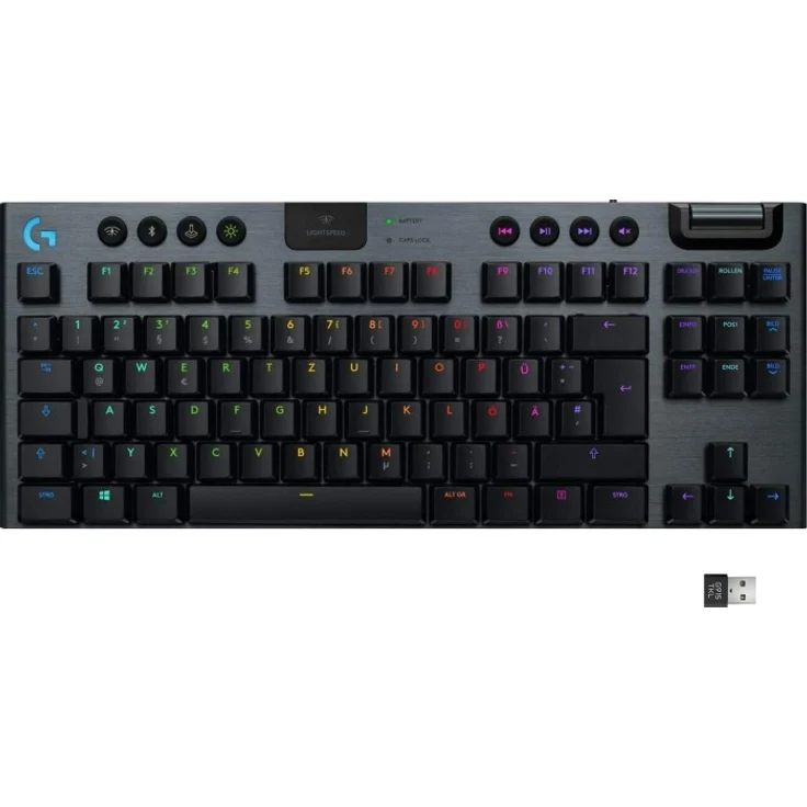 Logitech G915 TKL kabellose mechanische LIGHTSPEED RGB Gaming-Tastatur ohne Ziffernblock, mehrere Switches mit flachem Profil zur Auswahl, LIGHTSYNC RGB, Tactile - Schwarz (DE QWERTZ) – Bild 1