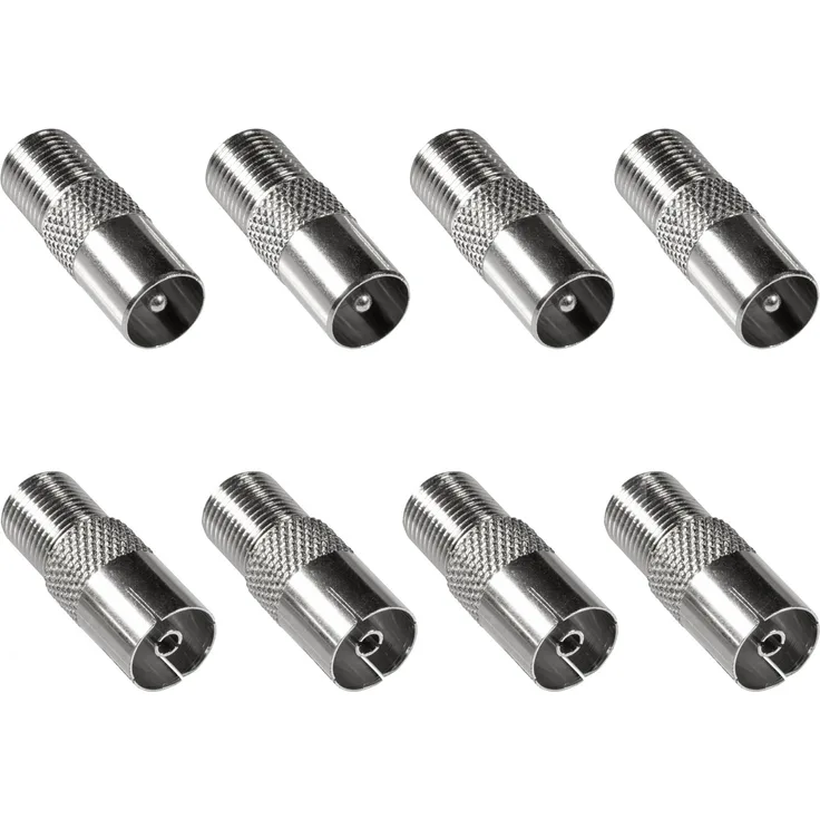 Poppstar 8x SAT Adapter Koax Antenne (4x F-Buchse auf IEC Antennenstecker, 4x auf Antennenbuchse), Coax Kupplung für Koaxialkabel - Antennenkabel, silber