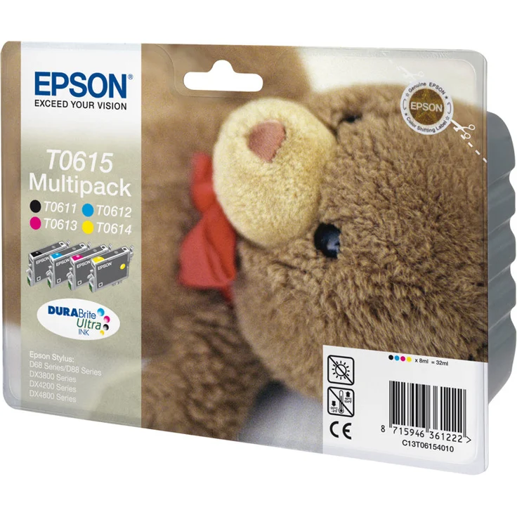 Epson T0615 multipack - 4er-Pack - 32 ml - Schwarz, Gelb, Cyan, Magenta - Original - Blisterverpackung - Tintenpatrone - für Stylus D68, D88, DX3800, DX3850, DX4200, DX4250, DX4800, DX4850 – Bild 1