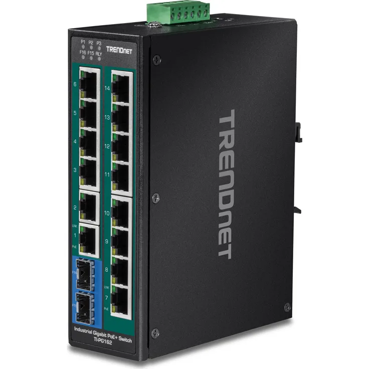 TRENDnet TI-PG162 16-Port PoE+ Switch DIN-Rail Industrial Gigabit