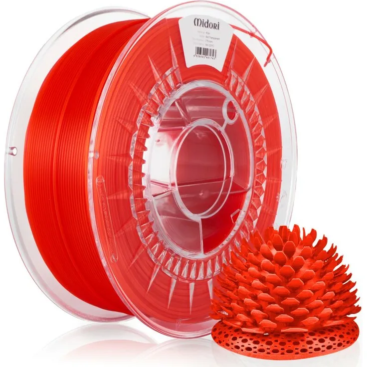 3D Drucker 1,75mm PLA Filament 1kg Spule Rolle Premium Rot Transparent - Midori