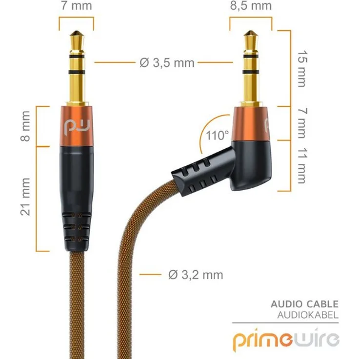 Primewire gewinkeltes 3,5mm AUX Audio Klinkenkabel »3,5mm (110° Winkel) zu 3,5mm (gerade)«