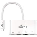 Goobay 62105 USB-C Multiport-Adapter HDMI + Ethernet, Power Delivery, Weiß, Erweitert ein USB-C Gerät um einen Ethernet, Einen HDMI- und einen USB 3.0-Anschluss