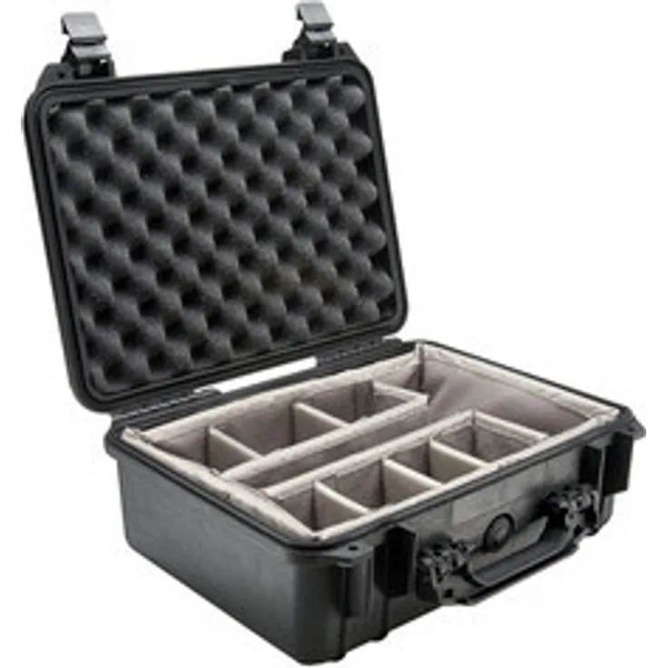 PELI Protector 1450 Koffer aus Polypropylen, IP67 Wasserdicht, 15L Volumen, Hergestellt in Deutschland, Mit gespolstertem Einteilungssystem, Schwarz