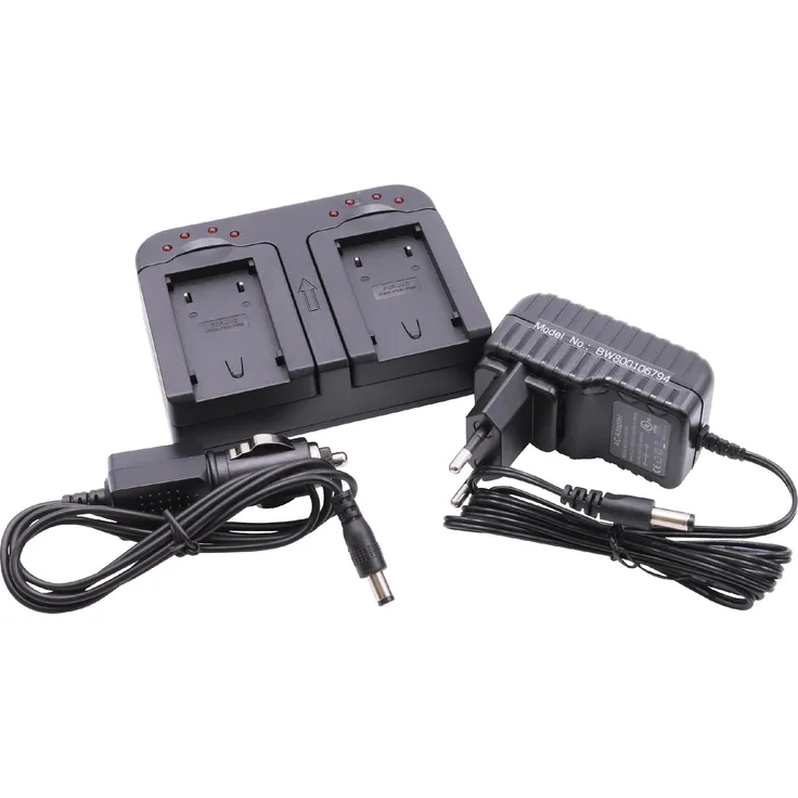 vhbw Schnellladegerät Ladegerät Ladeschale dual 2fach ink Kfz für Akku JVC BN-VF808, BN-VF808U, BN-VF908, BN-VF815, BN-VF815U, BN-VF823, BN-VF823U.