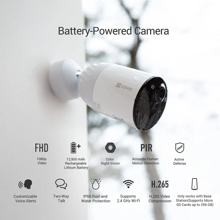 EZVIZ BC1 Add on Kamera, 1080p kabellose Überwachungskamera, 365 Tage Akkuleistung, PIR-Bewegungserkennung, Farbnachtsicht, Zwei-Wege-Audio, H.265, Amazon Alexa-kompatibel, funktioniert NUR mit BC1 Base – Bild 2