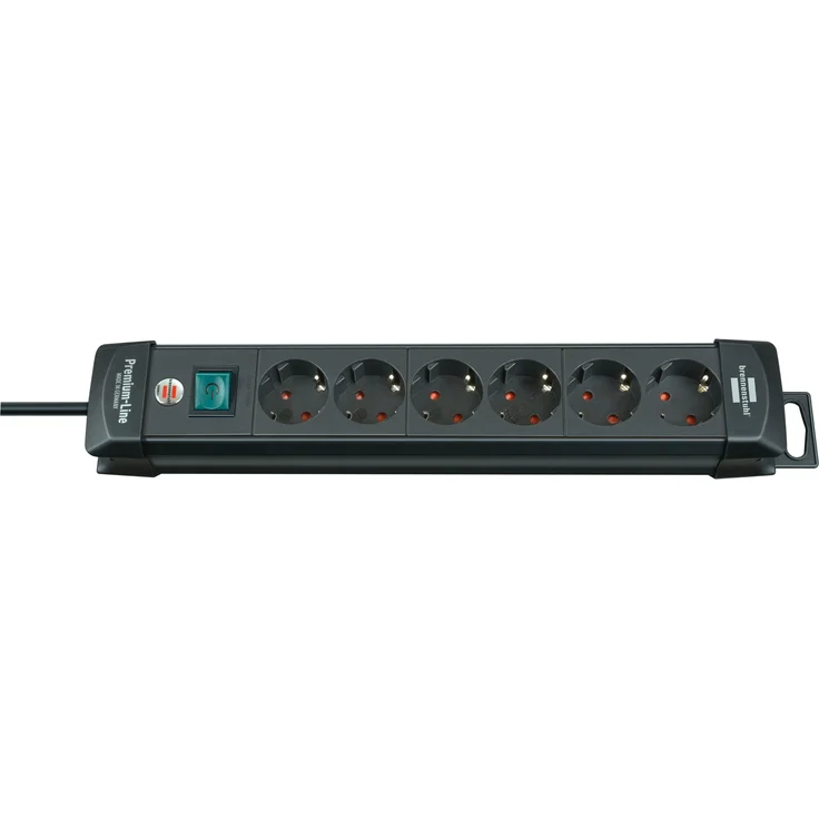 Brennenstuhl Premium-Line, Steckdosenleiste 6-fach (Steckerleiste mit Schalter und 3m Kabel - 45° Winkel der Schutzkontakt-Steckdosen, Made in Germany) schwarz – Bild 1