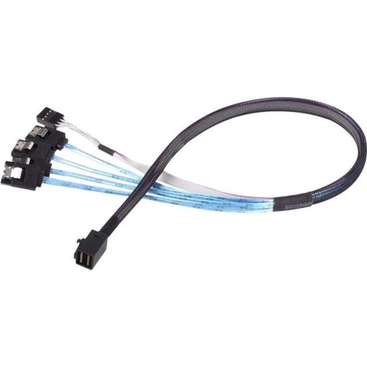 SilverStone SST-CPS05-RE - Internes Mini SAS HD zu SATA Kabel, reversed, 36pin SFF8643 Stecker (Target) zu 4x 7pin SATA Stecker (HOST) mit Seitenband Mini-SAS-HD-Kabel (SGPIO), unterstützt SATA 3.0 Industriestandard, 60 cm