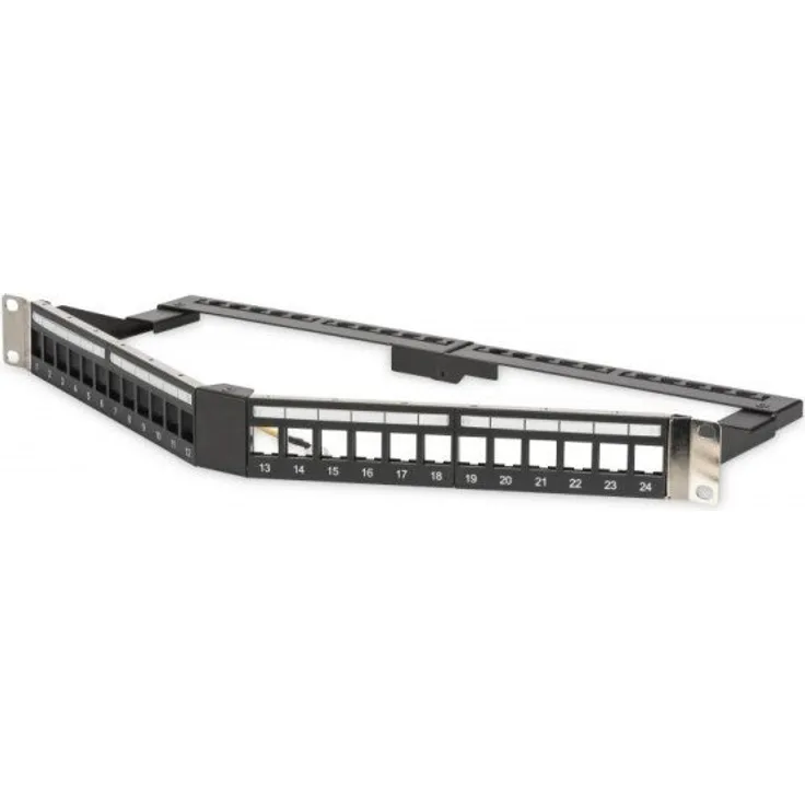 DIGITUS Patch-Panel Modular - 24 Ports - 1HE - Abgewinkelt - Triangle - Geschirmt - Für Keystone-Module - 19 Zoll Rack