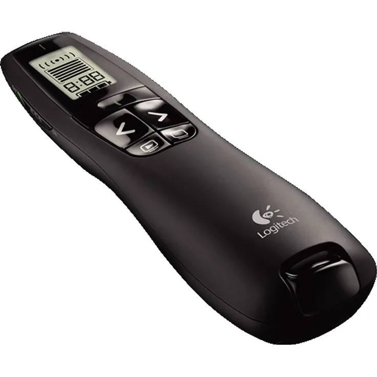 Logitech R700 Presenter, Kabellose 2,4 GHz Verbindung via USB-Empfänger, 30 m Reichweite, Roter Laserpointer, LCD-Display mit Timer und Batterieanzeige, 6 Tasten, PC - Schwarz, Englische Verpackung