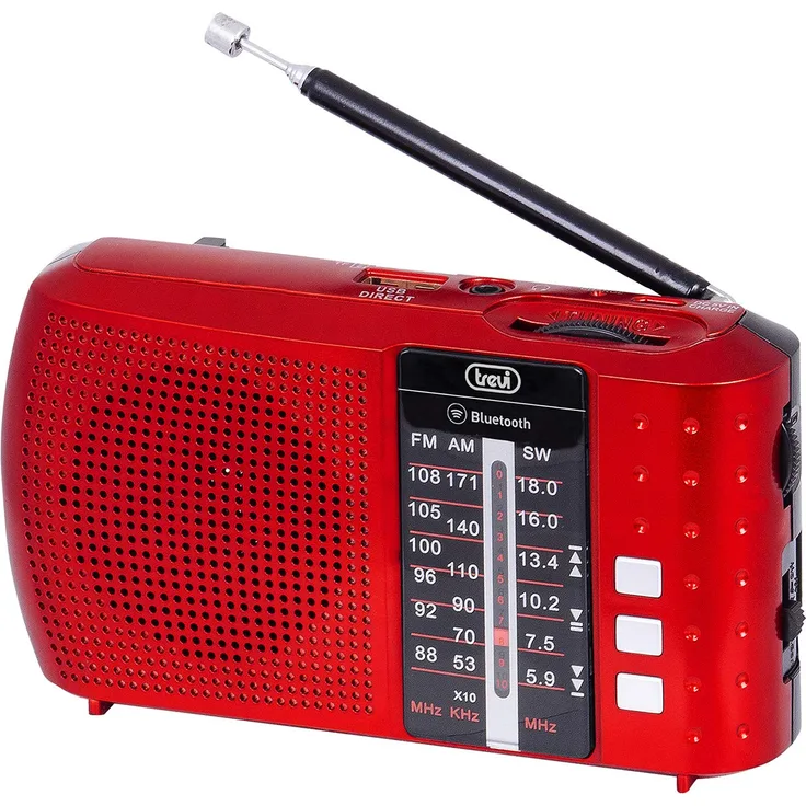 Trevi RA 7F20 BT tragbares Radio mit Bluetooth, USB, MicroSD, Akku aufladbar rot
