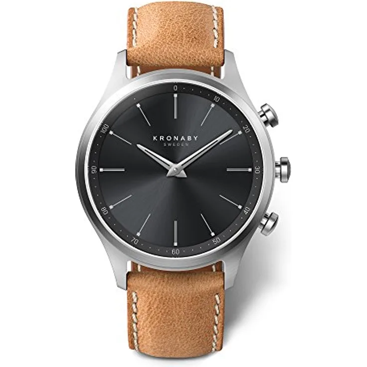 Kronaby Sekel Hybrid-Smartwatch Unisex, 41mm, Edelstahlgehäuse, Lederarmband, Hellbraun/Silber/Schwarz