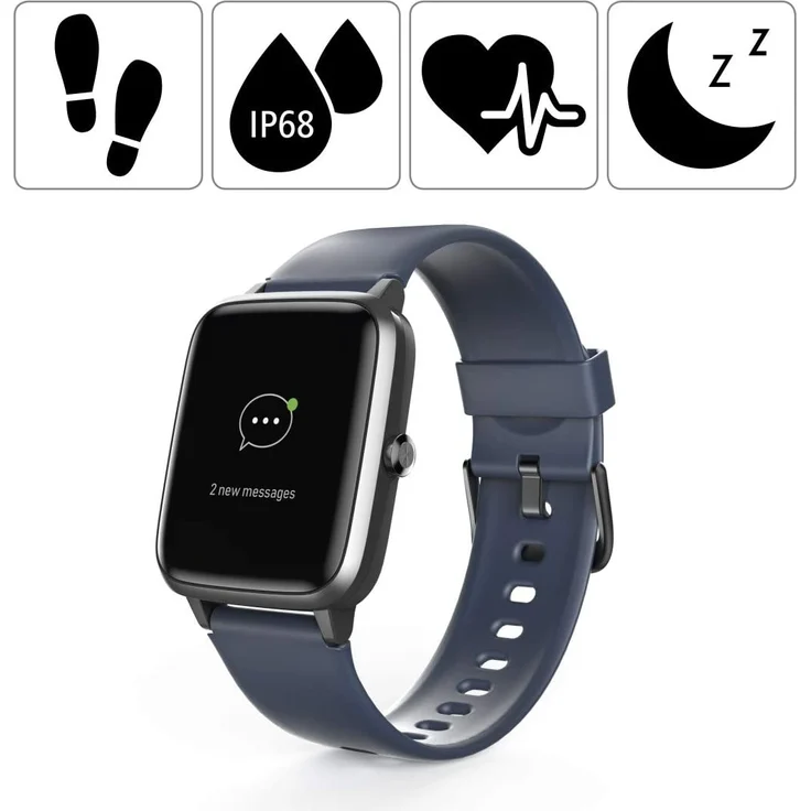 Hama Fit Watch 4900 Smartwatch Unisex, Einheitsgröße, TPU-Gehäuse, Schwarz, Blau – Bild 2