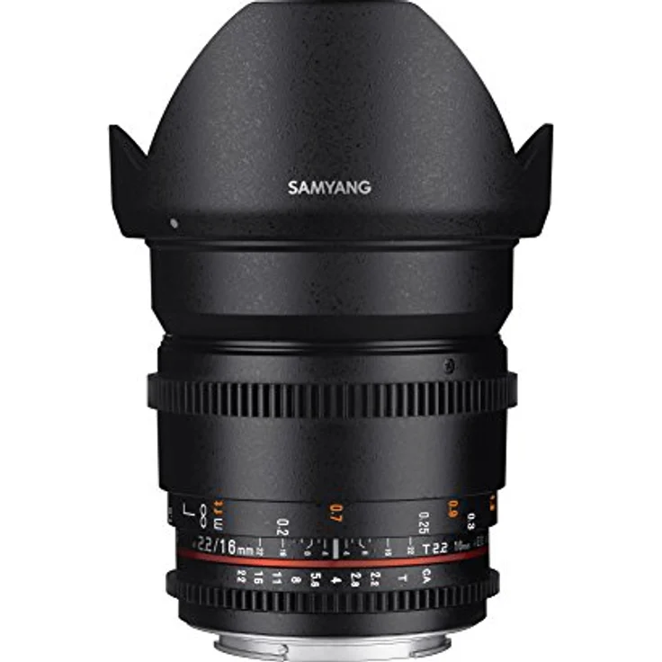 Samyang 16-2,2 Objektiv Video DSLR II Canon EF manueller Fokus Videoobjektiv 0,8 Zahnkranz Gear, Weitwinkelobjektiv schwarz – Bild 1