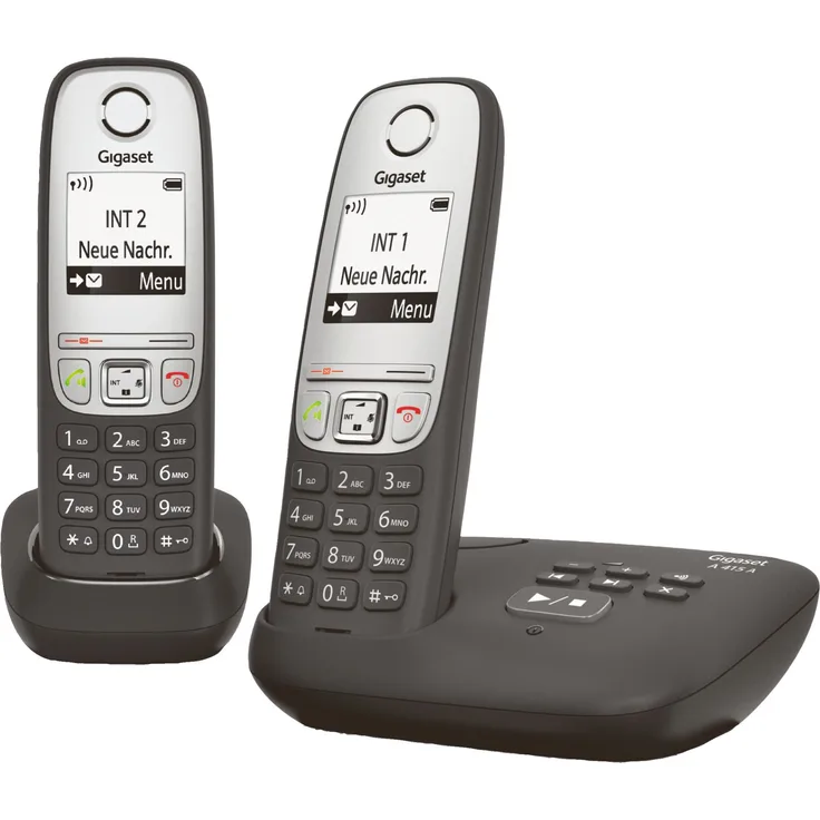 Gigaset A415A Duo, 2 Schnurlose DECT-Telefone mit Anrufbeantworter, Freisprechfunktion, Kurzwahltasten, Telefonbuch mit 100 Einträgen, kontrastreiches Grafik-Display und leichter Bedienung, schwarz