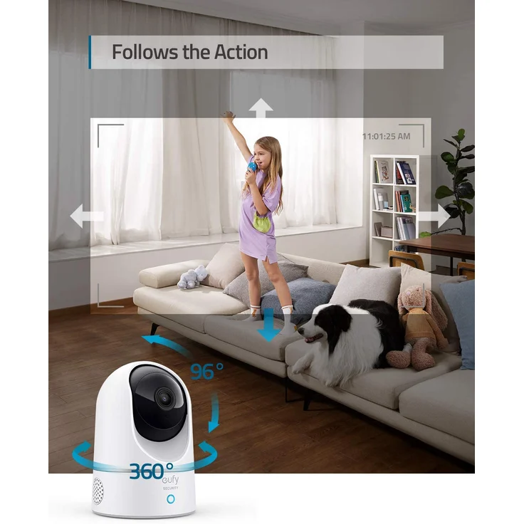 eufy Security Indoor Cam 2K Überwachungskamera für Innenbereiche, Plug-In Schwenk-Neige-Sicherheitskamera, IP Kamera, Personenerkennung, mit Sprachassistent, Bewegungssensor, HomeBase nicht kompatibel, weiß – Bild 6