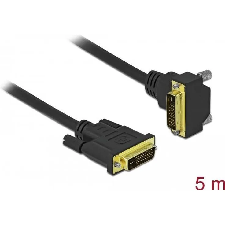 DeLOCK - DVI-Kabel - DVI-D (M) gerade bis DVI-D (M) gewinkelt - 5,0m - Daumenschrauben, hauchvergoldete Kontakte - Schwarz (85896)