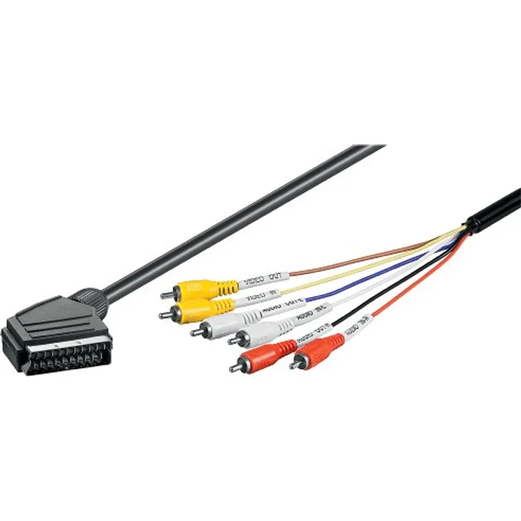 Wentronic Goobay Scart/Cinch-Adapterkabel, Schwarz, 1.5 m - SCART-Stecker (21-Pin) > 6x Cinch-Stecker (50132)