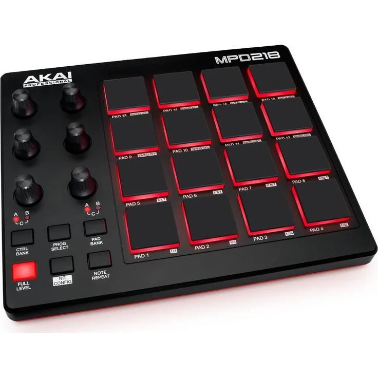 AKAI Professional MPD218 - Portabler 16-Pad-USB - MIDI-Pad-Controller Mit MPC-Pads, zuweisbaren Reglern, Tasten für Notenwiederholung, Produktionssoftware – Bild 1