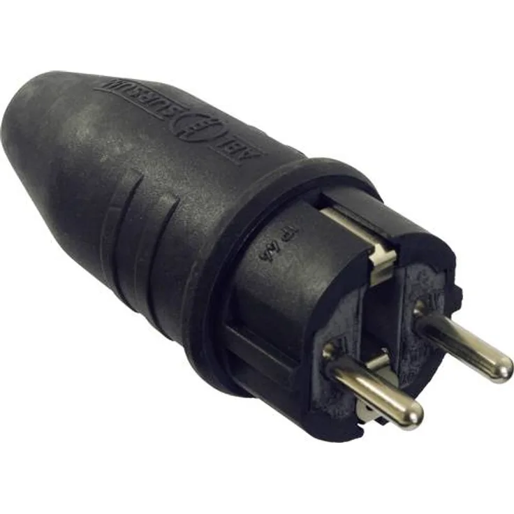 As - Schwabe 61412 Schutzkontaktstecker Vollgummi 230V Schwarz IP44