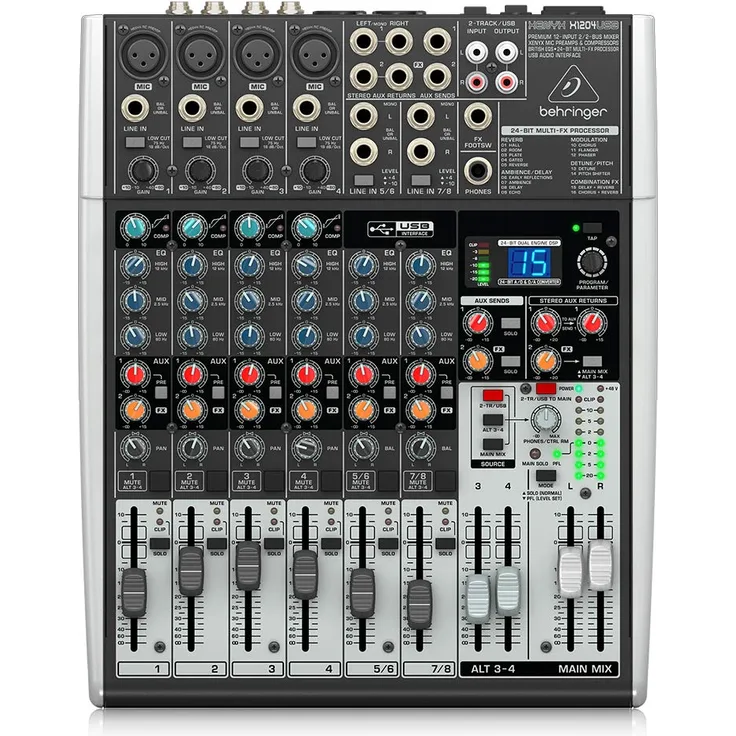Behringer Xenyx X1204USB Mischpult mit USB-Audio-Interface (12-Kanal, 2-2 Bus)
