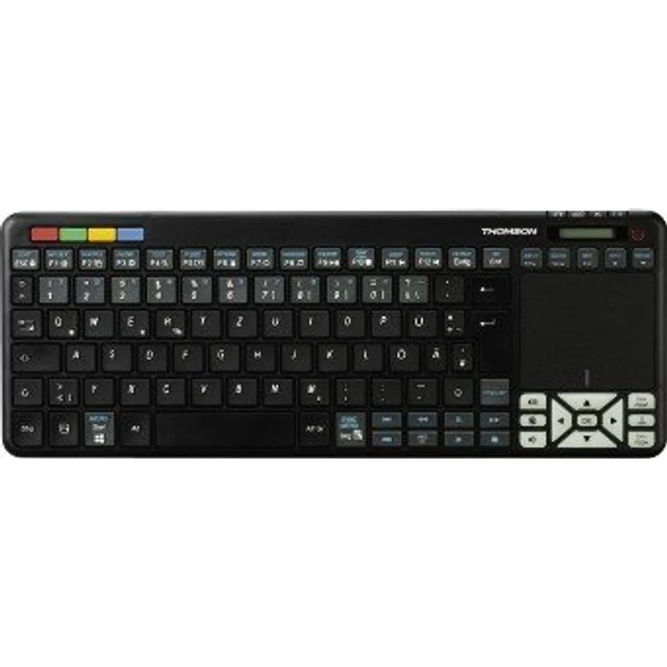 Thomson Funk-Tastatur für Sony Smart-TV mit 4in1 Universal-Fernbedienung (für TV-STB-Audio-PC, inkl. Touchpad-Maus, QWERTZ, beleuchtet, Multimedia-Tasten, lernfähig, wireless, 2,4GHz) schwarz – Bild 1