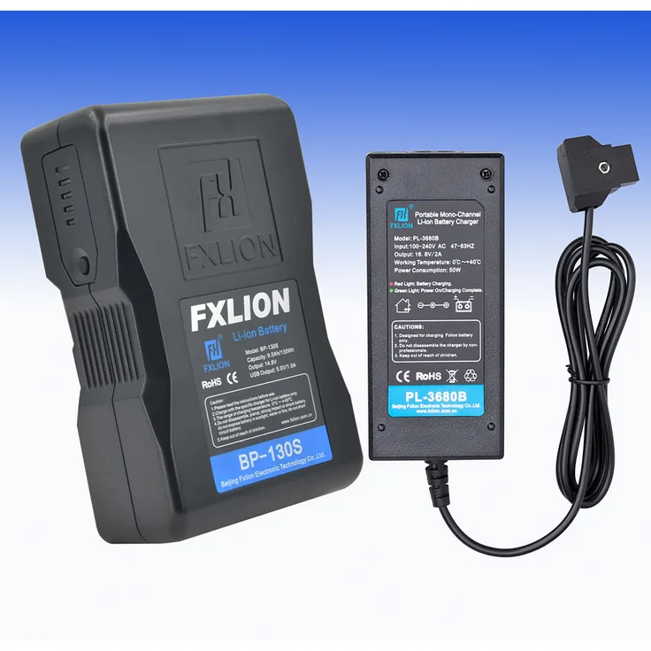 Spar-Bundle aus FXLION BP-130S COOL BLACK V-Mount Li-Ionen Akku 130WH mit Ladegerät PL-3680B