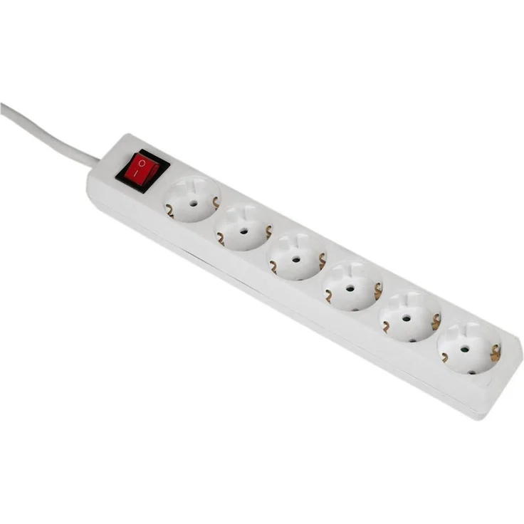 Hama Steckdosenleiste 6-fach (Mehrfachsteckdose mit Save Energy-Schalter zum Stromsparen, Steckplätze 45 Grad gedreht, inkl. Kindersicherung, Kabel 5m, GS geprüft) weiß – Bild 1