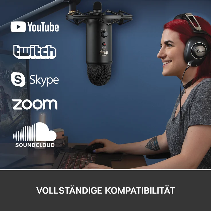Blue Microphones Yeti USB-Mikrofon (für Aufnahme und Streaming auf PC und Mac, Drei Kondensatorkapseln, Vier Richtcharakteristiken, Kopfhörer-Ausgangs- und Lautstärkesteuerung,Plug und Play) blackout – Bild 10