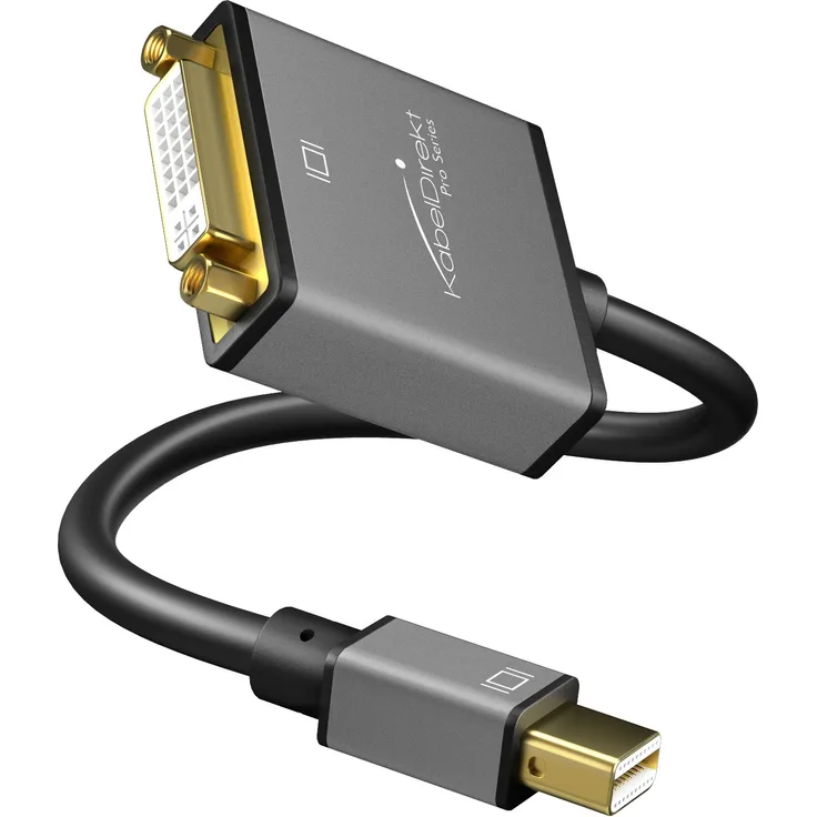 KabelDirekt - Mini DisplayPort (Mini DP) auf DVI Adapter - 0,15m - (maximale Auflösung 4K-30Hz, 24k vergoldete Kontakte, für PC, iMAC, MacBook Pro, MacBook Air, Space Grey) - PRO Series