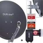 DUR-line 2 Teilnehmer Set - Qualitäts-Alu-Satelliten-Komplettanlage - Select 60/65cm Spiegel/Schüssel Anthrazit + Twin LNB - für 2 Receiver/TV [Neuste Technik, DVB-S2, 4K, 3D]