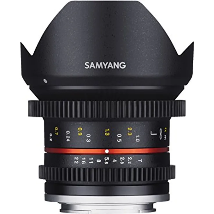 Samyang 12-2,2 Objektiv Video APS-C MFT manueller Fokus Videoobjektiv 0,8 Zahnkranz Gear, Weitwinkelobjektiv schwarz