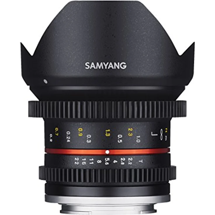 Samyang 12-2,2 Objektiv Video APS-C MFT manueller Fokus Videoobjektiv 0,8 Zahnkranz Gear, Weitwinkelobjektiv schwarz – Bild 1