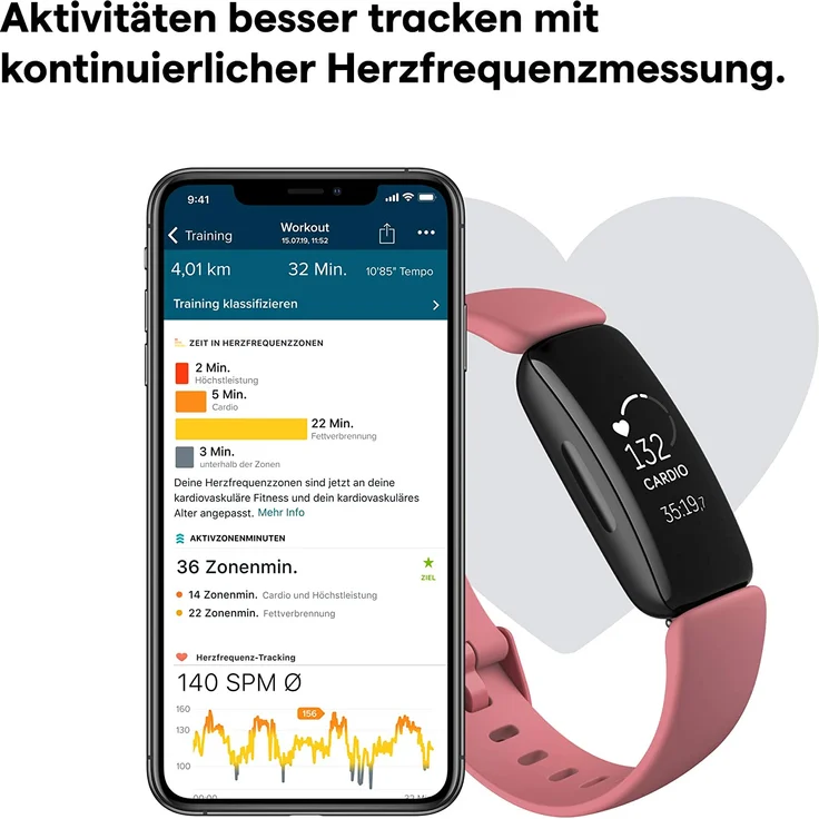 Fitbit Inspire 2 Fitness-Tracker Unisex, S/L, Silikonarmband, Wüstenrot – Bild 9