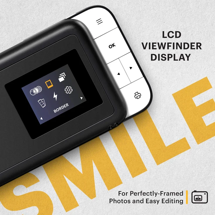 KODAK Smile Digital Sofortbildkamera mit 2x3 ZINK Drucker - HD-Qualität - 10MP, LCD Display, Automatischer Blitz, integrierte Bearbeitungsfunktion, Micro SD Kartenleser & Autofokus - Weiß- Gelb – Bild 4