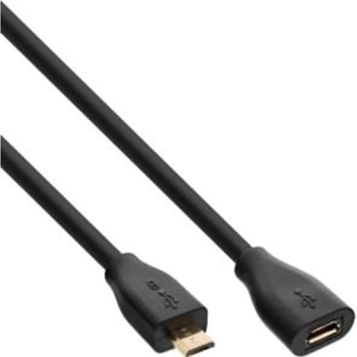 InLine - USB-Verlängerungskabel - Micro-USB Type B (M) bis Micro-USB Type B (W) - USB2.0 - 2,0m - Schwarz (32720P)