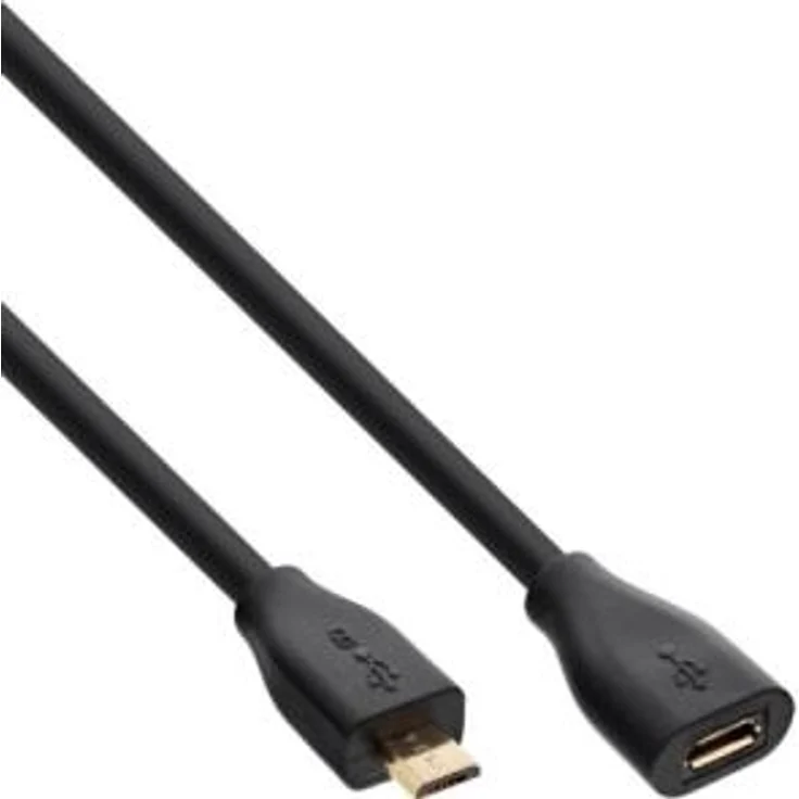 InLine - USB-Verlängerungskabel - Micro-USB Type B (M) bis Micro-USB Type B (W) - USB2.0 - 2,0m - Schwarz (32720P) – Bild 1