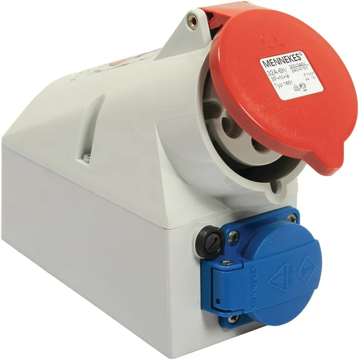 as - Schwabe 60438 E-Wanddose mit Schutzkontaktdose, 400V, 32A, 5polig, 6h, mit G-Sicherung 10A, IP44 Gewerbe, Baustelle