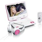 Lenco tragbarer DVD-Player DVP-910 9 Zoll (22,5 cm) mit drehbarem Display und Integriertem Akku (USB, AV-Ausgang), Netzadapter, Kopfhörer, weiß/pink