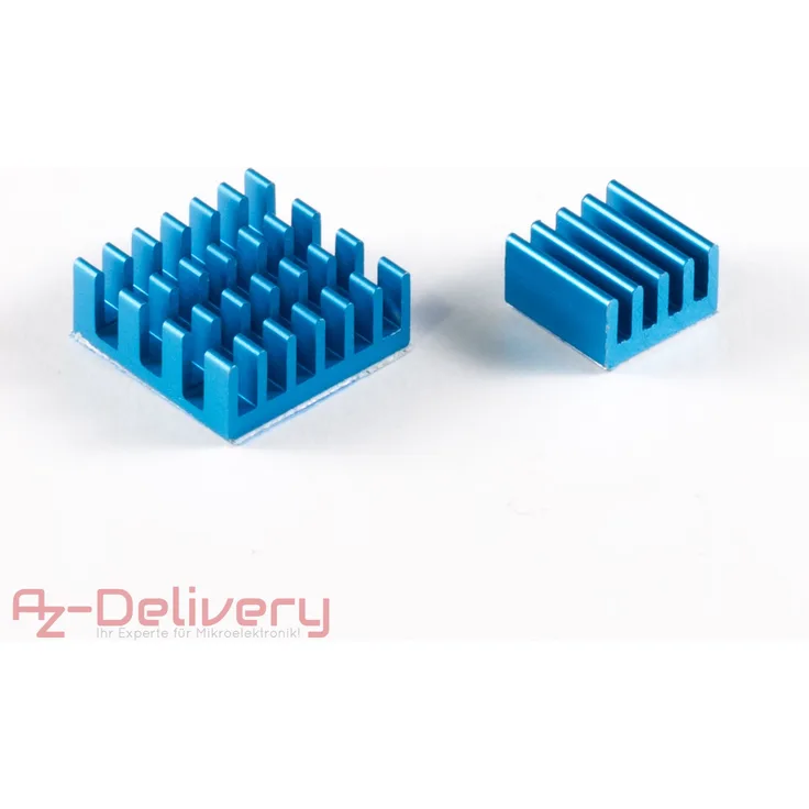 AZDelivery 2er Set blaue Alu Kühlkörper passiv für Raspberry Pi 3 mit wärmeleitender Spezialklebefolie
