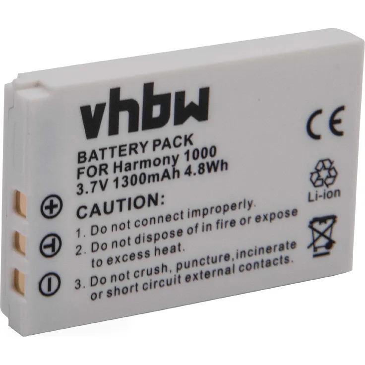 vhbw Li-Ion Akku 1300mAh (3.7V) passend für Fernbedienung Remote Control Logitech Harmony 1000 Remote, 1100 Remote, 1100i Remote, 915 Remote