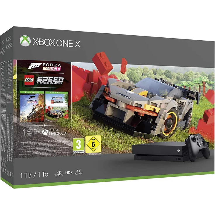 Microsoft Xbox One X Schwarz 1TB Bundle inkl. Forza Horizon 4 + DLC LEGO Speed Champions – Bild 1