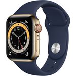 Apple Watch Series 6 Smartwatch GPS + Cellular, 40mm, Edelstahlgehäuse Gold, Sportarmband Dunkelmarine
